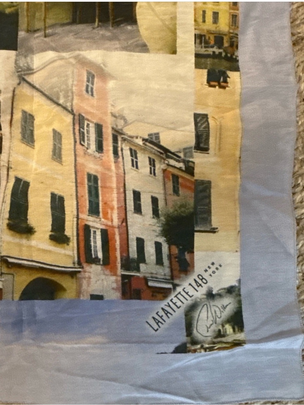 Lafayette 148 New York Cotton Silk Square Scarf Portofino Italy Print Luxury New - Picture 4 of 5